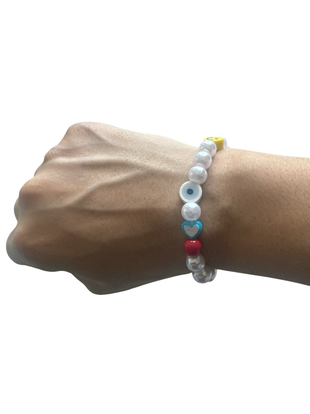 Pearl Bead Stretch Bracelet with Mint Heart & Colorful Charms - Picture 2 of 2